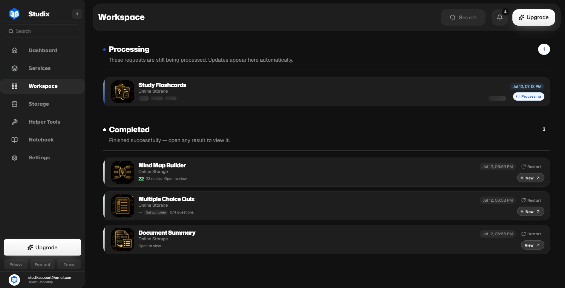 Studix Platform workspace with completed educational tasks